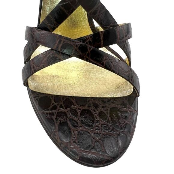 New Dsquared2 Women US 8 Brown Croc Embossed Leather High Heel Sandals | $650 - Picture 11 of 17